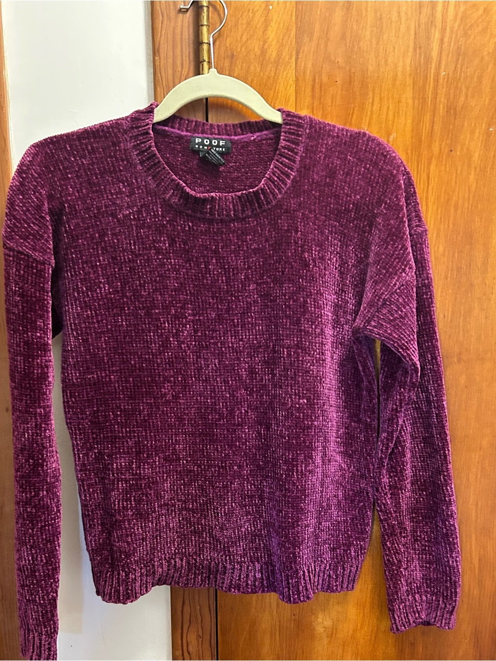 Poof! Plush Chenille Crewneck Sweater in Plum